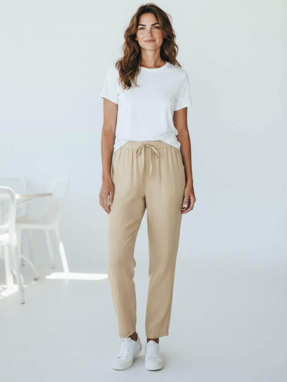 VTG David‎ Paul New York Pull-On Straight Pants Sz S Tan-Beige #295J